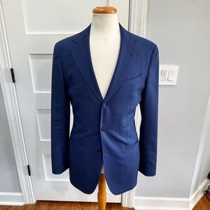 Suit Supply Havana Jetted Slim Fit Traveler Blazer. Navy Blue.